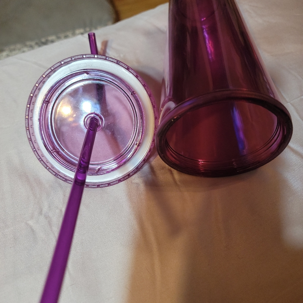 22 OZ. PURPLE DOUBLE-WALLED, SCREW-ON SEALED LID W/ MATCHING STRAW
